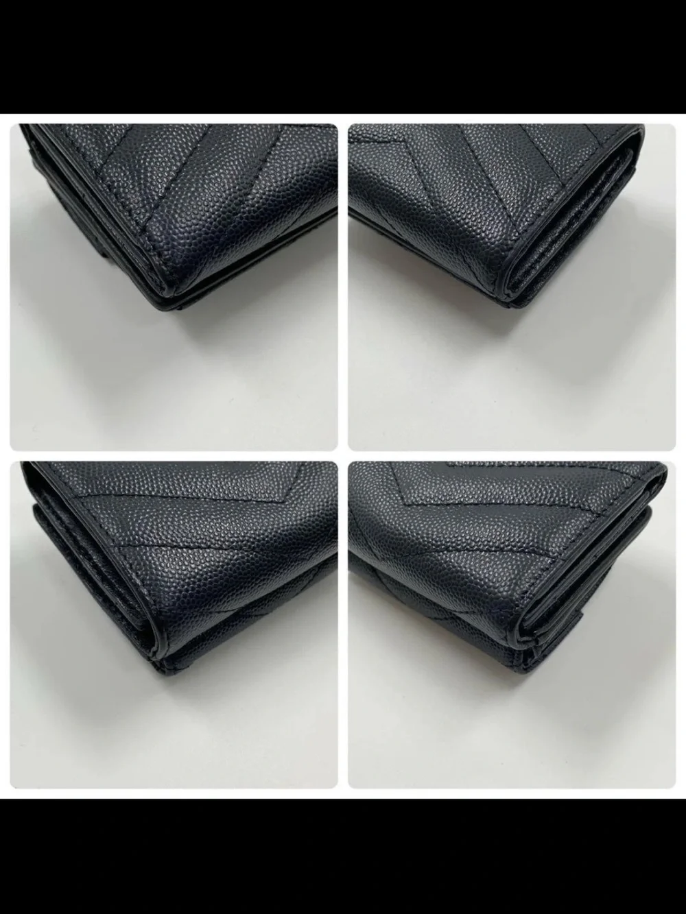 Saint Laurent Black Chevron Quilted Leather Card Case with Gold YSL